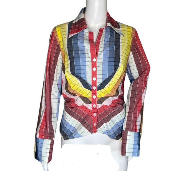 Finley  Shirt Womens‎ Medium Multicolor Stripe Button Up Fun Colorful Y2K Retro - Picture 1 of 9